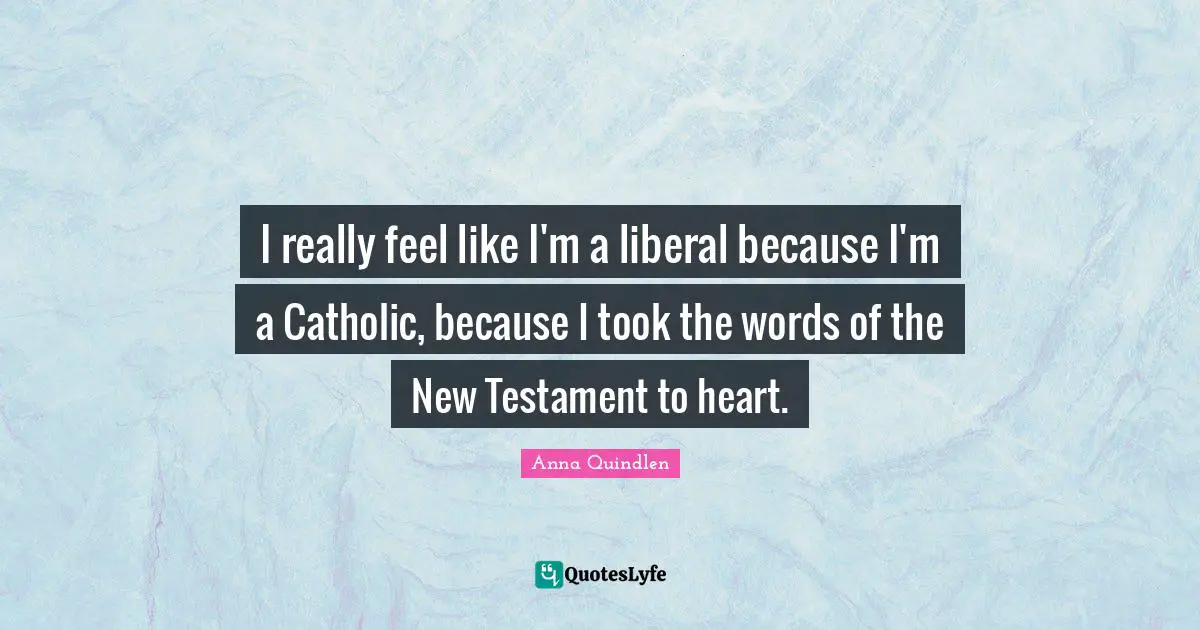 I really feel like I'm a liberal because I'm a Catholic, because I took the words of the New Testament to heart.