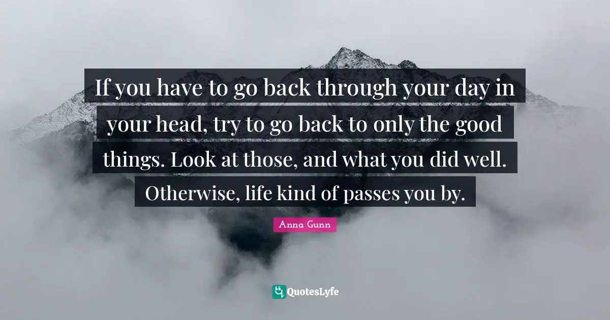 If you have to go back through your day in your head, try to go back to only the good things. Look at those, and what you did well. Otherwise, life kind of passes you by.