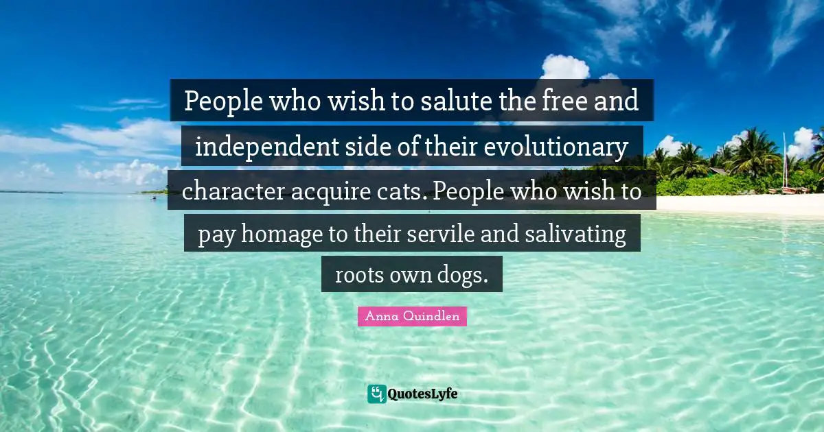 People who wish to salute the free and independent side of their evolutionary character acquire cats. People who wish to pay homage to their servile and salivating roots own dogs.