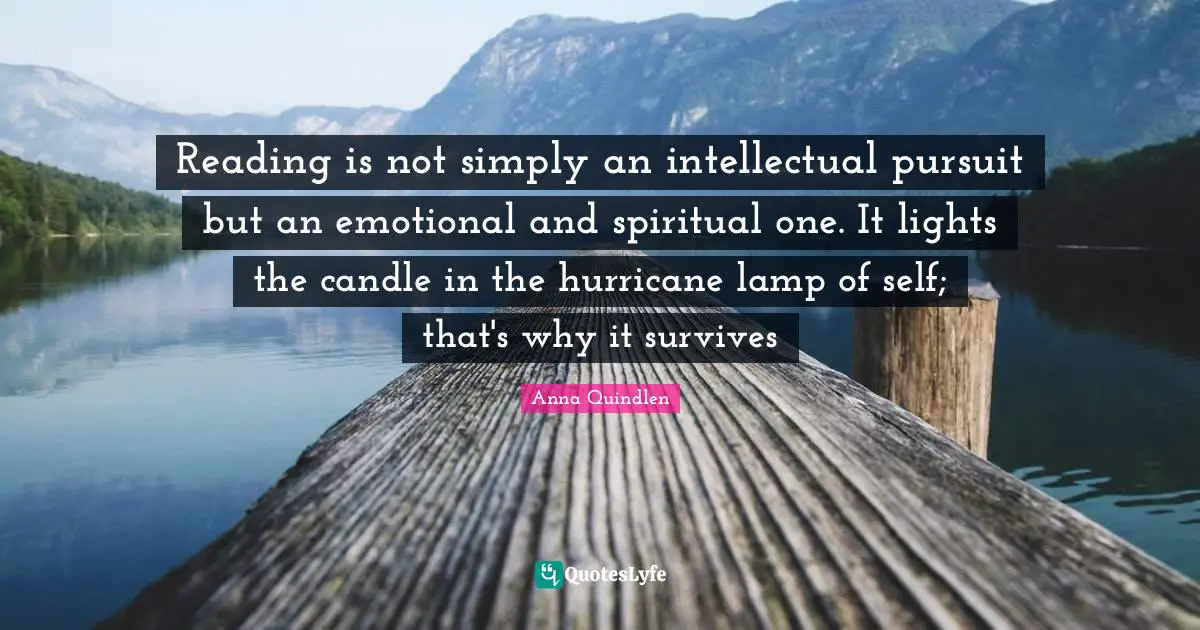 Reading is not simply an intellectual pursuit but an emotional and spiritual one. It lights the candle in the hurricane lamp of self; that's why it survives