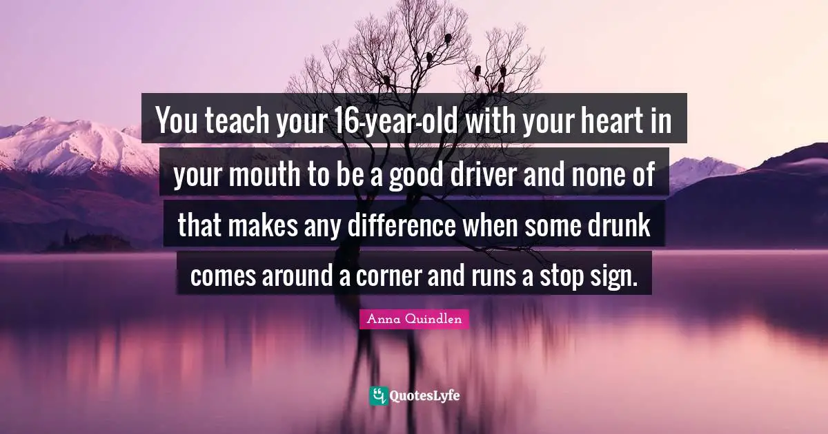 You teach your 16-year-old with your heart in your mouth to be a good driver and none of that makes any difference when some drunk comes around a corner and runs a stop sign.