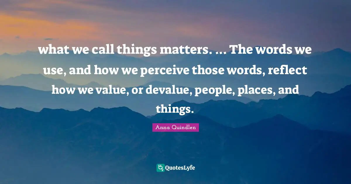 what we call things matters. ... The words we use, and how we perceive those words, reflect how we value, or devalue, people, places, and things.