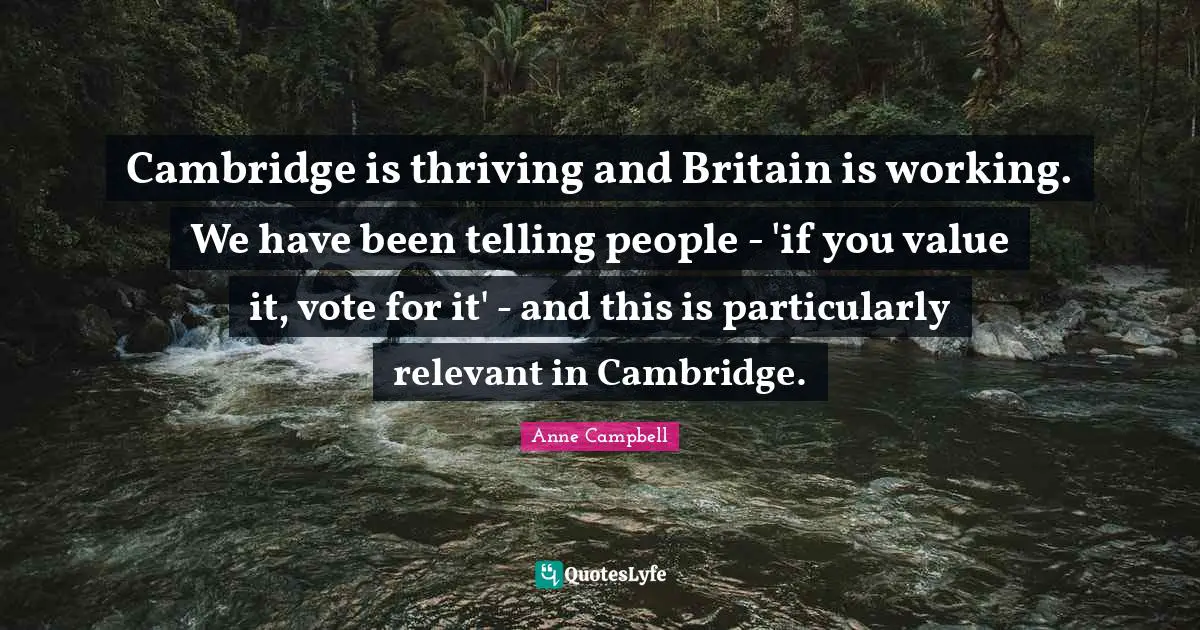 Cambridge is thriving and Britain is working. We have been telling people - 'if you value it, vote for it' - and this is particularly relevant in Cambridge.