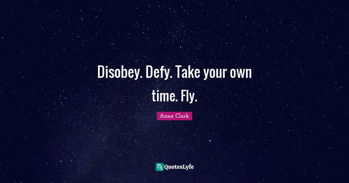 Disobey. Defy. Take your own time. Fly.
