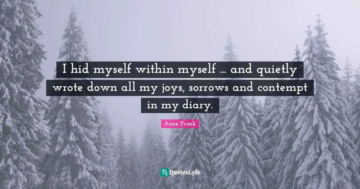 Diaries Quotes: "I hid myself within myself ... and quietly wrote down all my joys, sorrows and contempt in my diary."