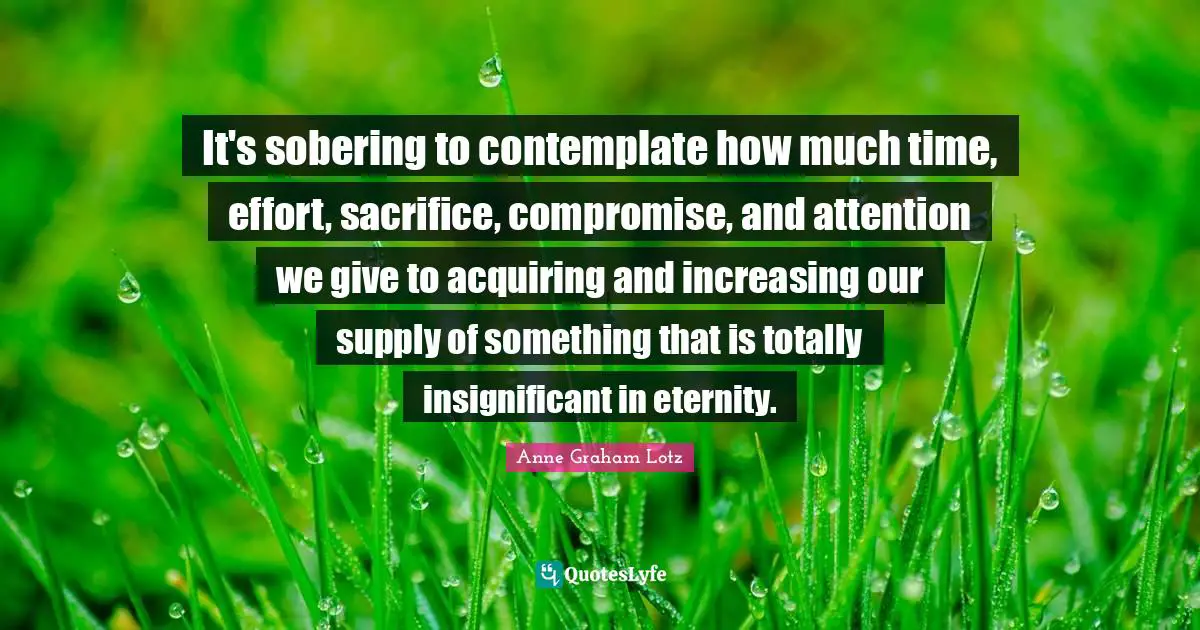 Meaningful Quotes: "It's sobering to contemplate how much time, effort, sacrifice, compromise, and attention we give to acquiring and increasing our supply of something that is totally insignificant in eternity."