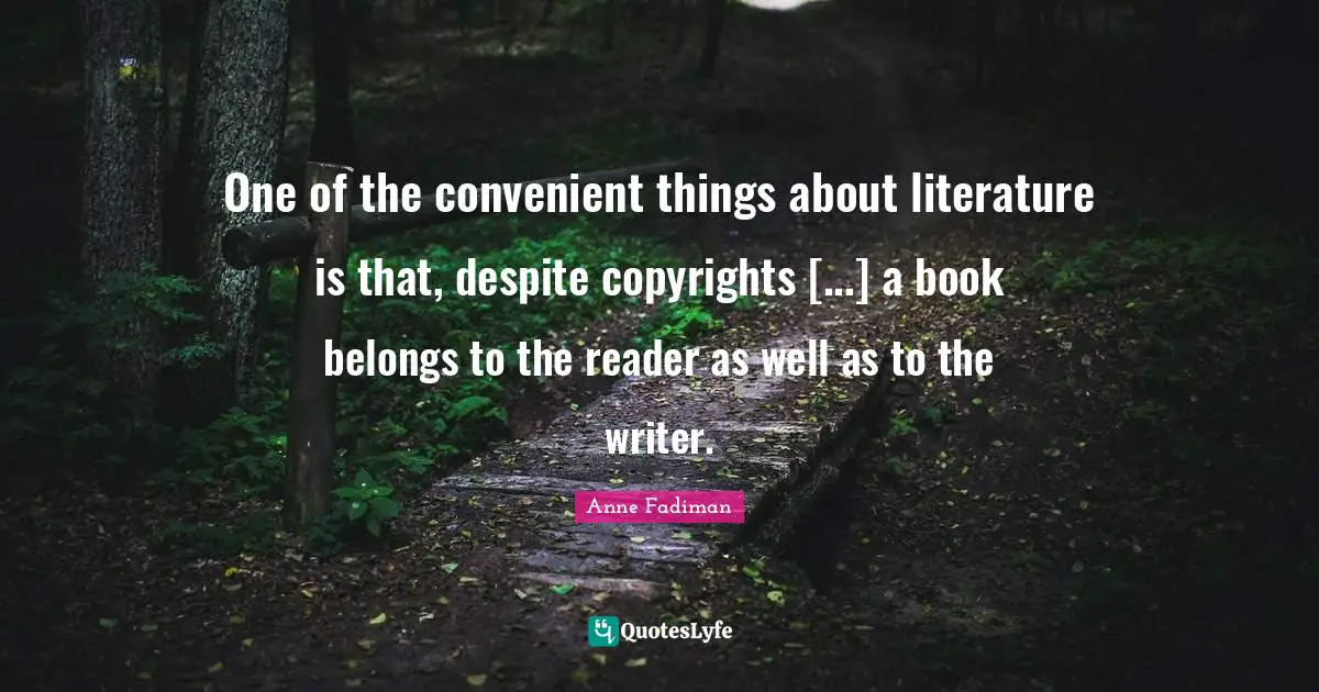 One of the convenient things about literature is that, despite copyrights [...] a book belongs to the reader as well as to the writer.