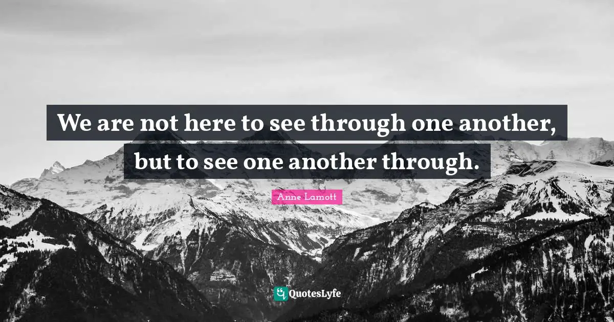 Anne Lamott Quotes: "We are not here to see through one another, but to see one another through."