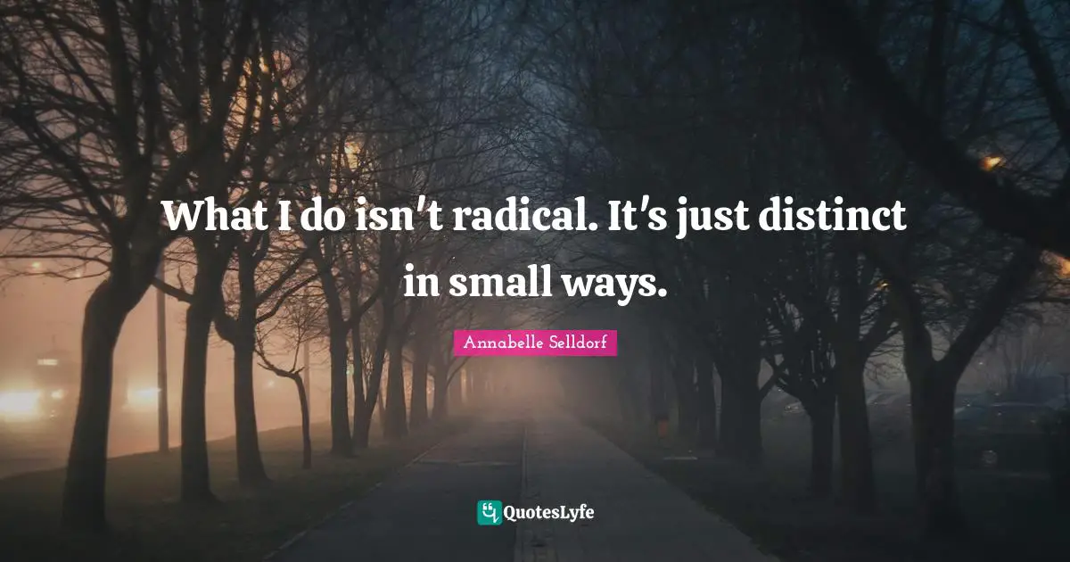 What I do isn't radical. It's just distinct in small ways.