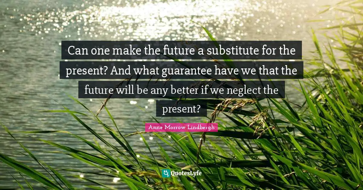 Anne Morrow Lindbergh Quotes: "Can one make the future a substitute for the present? And what guarantee have we that the future will be any better if we neglect the present?"