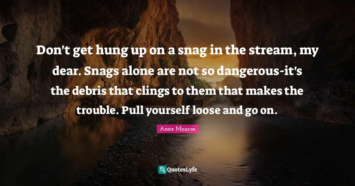 Debris Quotes: "Don't get hung up on a snag in the stream, my dear. Snags alone are not so dangerous-it's the debris that clings to them that makes the trouble. Pull yourself loose and go on."