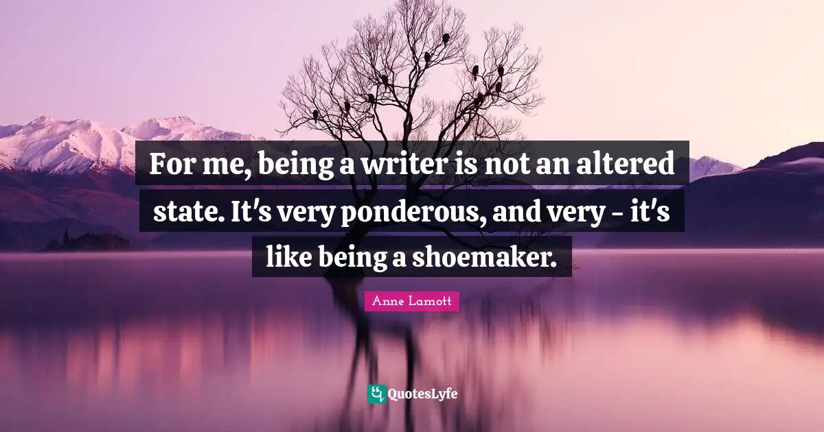 For me, being a writer is not an altered state. It's very ponderous, and very - it's like being a shoemaker.