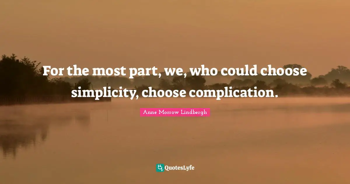 For the most part, we, who could choose simplicity, choose complication.