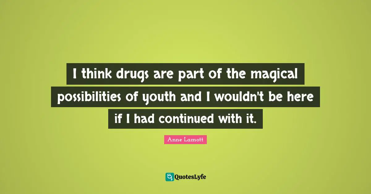 I think drugs are part of the magical possibilities of youth and I wouldn't be here if I had continued with it.