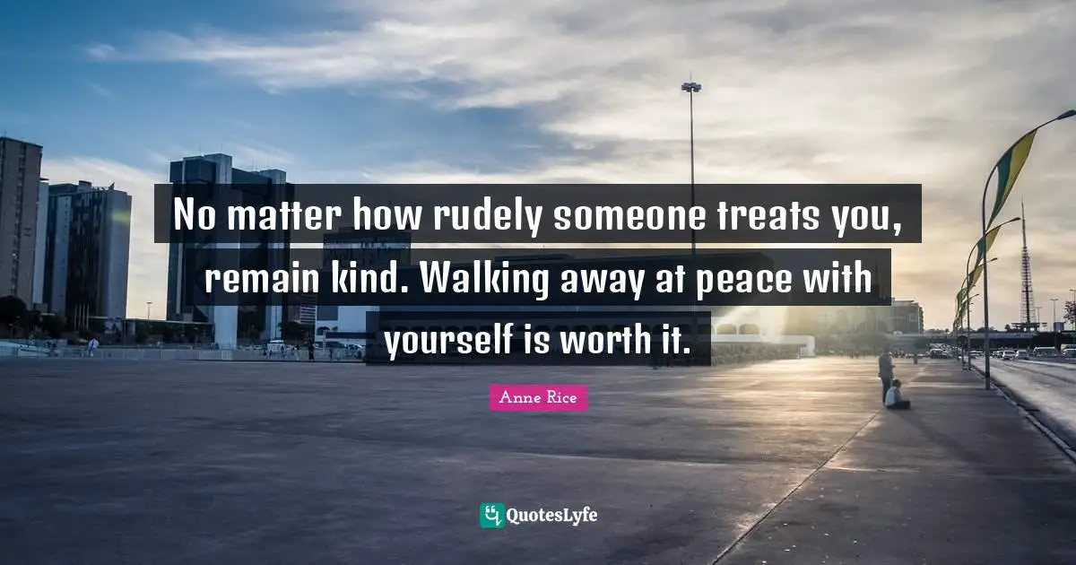 No matter how rudely someone treats you, remain kind. Walking away at peace with yourself is worth it.