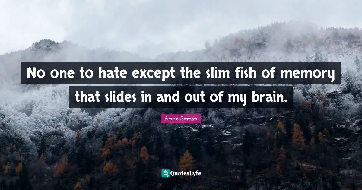 No one to hate except the slim fish of memory that slides in and out of my brain.