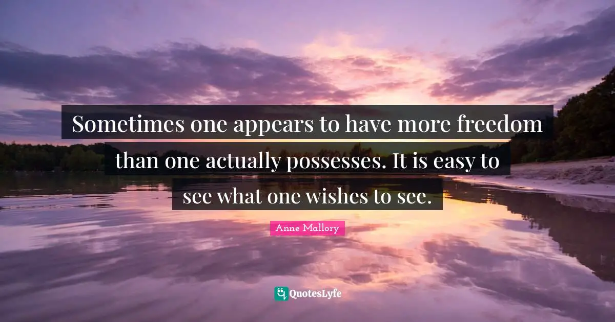 Sometimes one appears to have more freedom than one actually possesses. It is easy to see what one wishes to see.