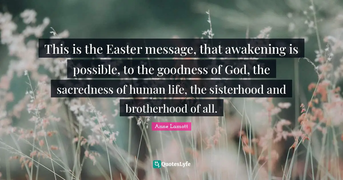 This is the Easter message, that awakening is possible, to the goodness of God, the sacredness of human life, the sisterhood and brotherhood of all.
