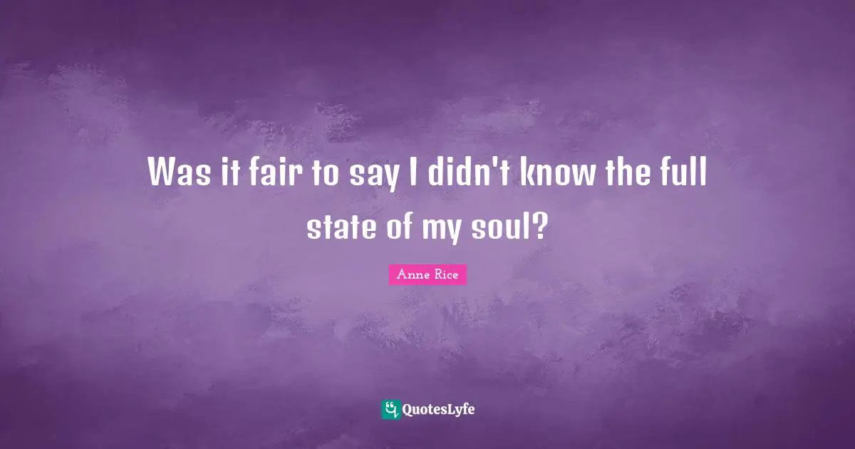 Was it fair to say I didn't know the full state of my soul?