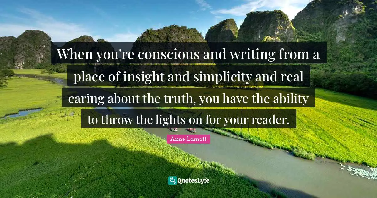 When you're conscious and writing from a place of insight and simplicity and real caring about the truth, you have the ability to throw the lights on for your reader.