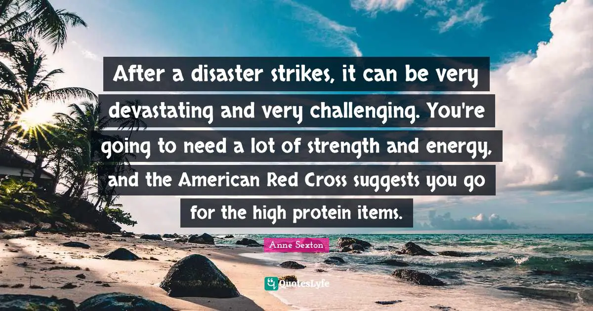 Items Quotes: "After a disaster strikes, it can be very devastating and very challenging. You're going to need a lot of strength and energy, and the American Red Cross suggests you go for the high protein items."