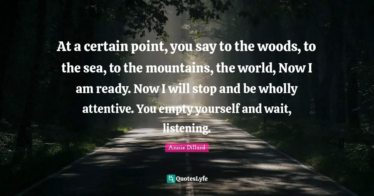 Woods Quotes: "At a certain point, you say to the woods, to the sea, to the mountains, the world, Now I am ready. Now I will stop and be wholly attentive. You empty yourself and wait, listening."