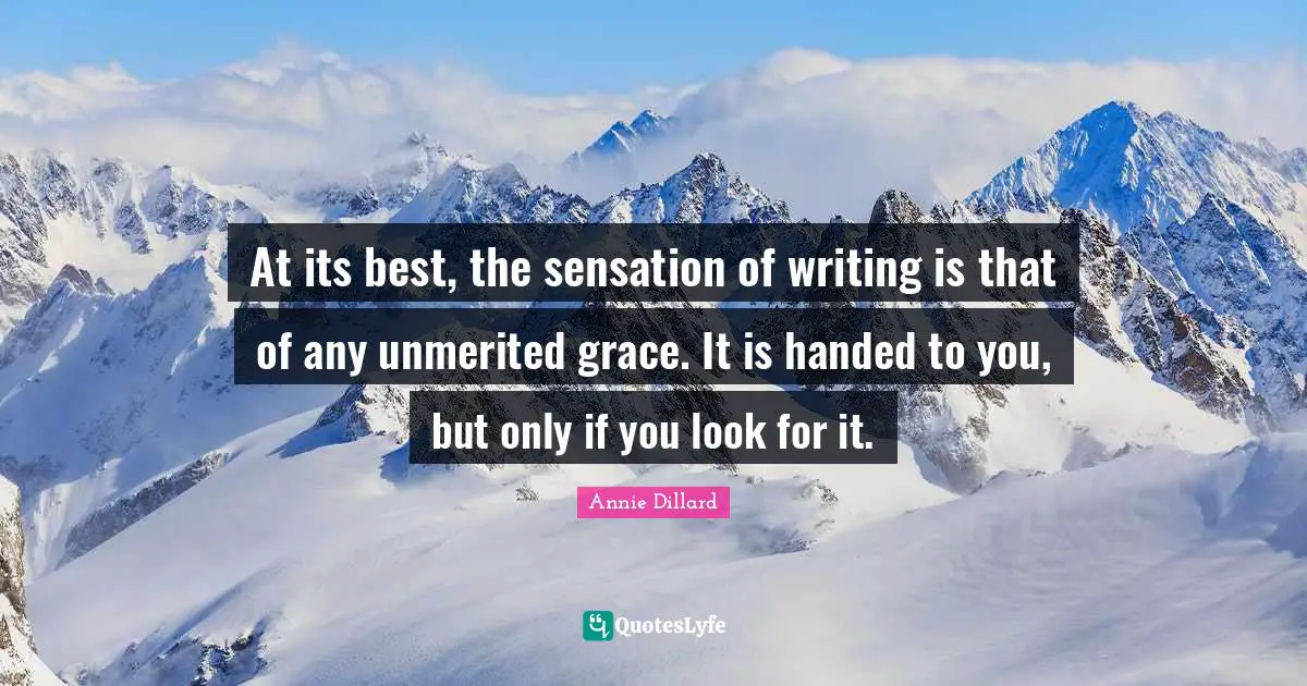 At its best, the sensation of writing is that of any unmerited grace. It is handed to you, but only if you look for it.