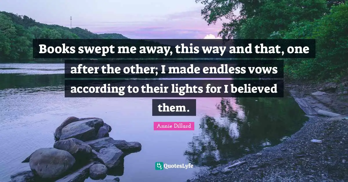 Books swept me away, this way and that, one after the other; I made endless vows according to their lights for I believed them.
