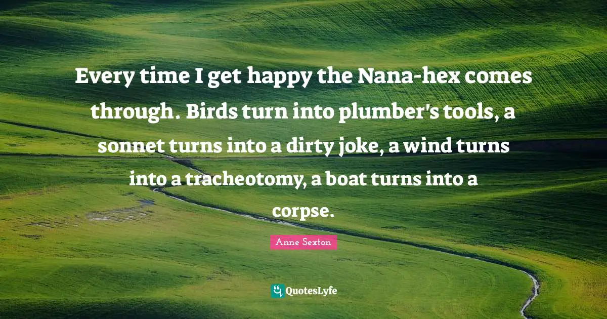 Sonnet Quotes: "Every time I get happy the Nana-hex comes through. Birds turn into plumber's tools, a sonnet turns into a dirty joke, a wind turns into a tracheotomy, a boat turns into a corpse."