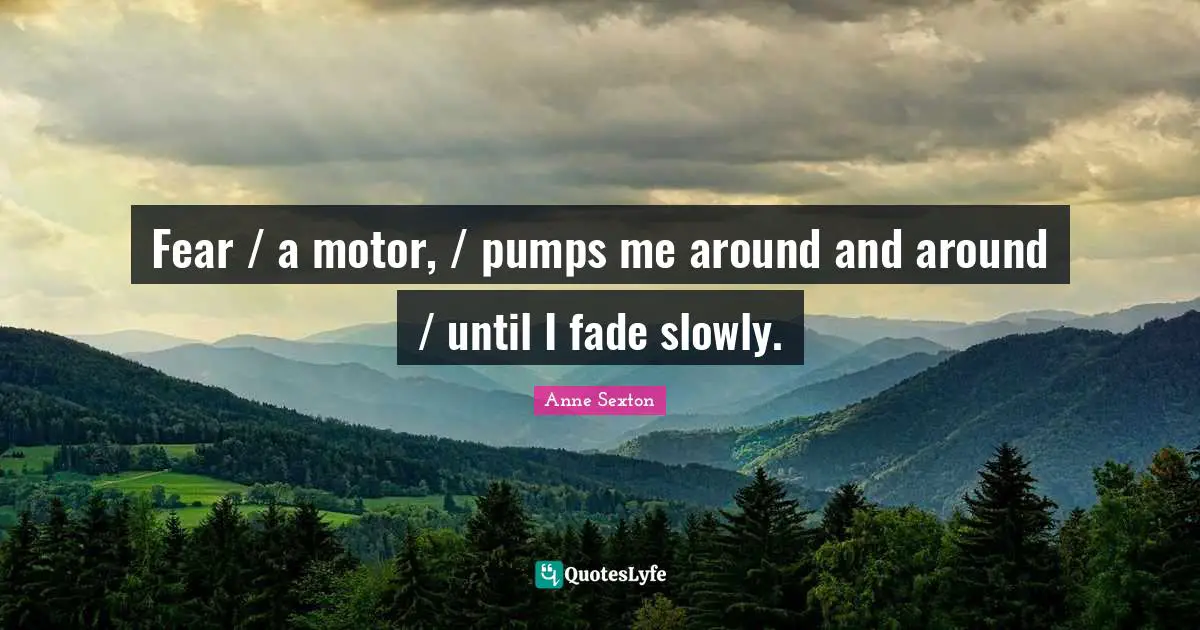 Fear / a motor, / pumps me around and around / until I fade slowly.