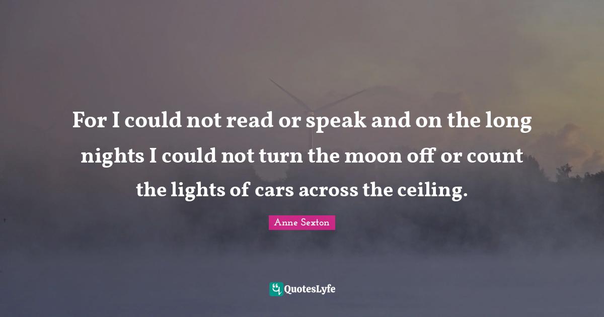 For I could not read or speak and on the long nights I could not turn the moon off or count the lights of cars across the ceiling.