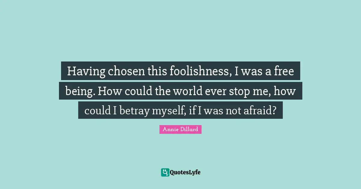 Having chosen this foolishness, I was a free being. How could the world ever stop me, how could I betray myself, if I was not afraid?