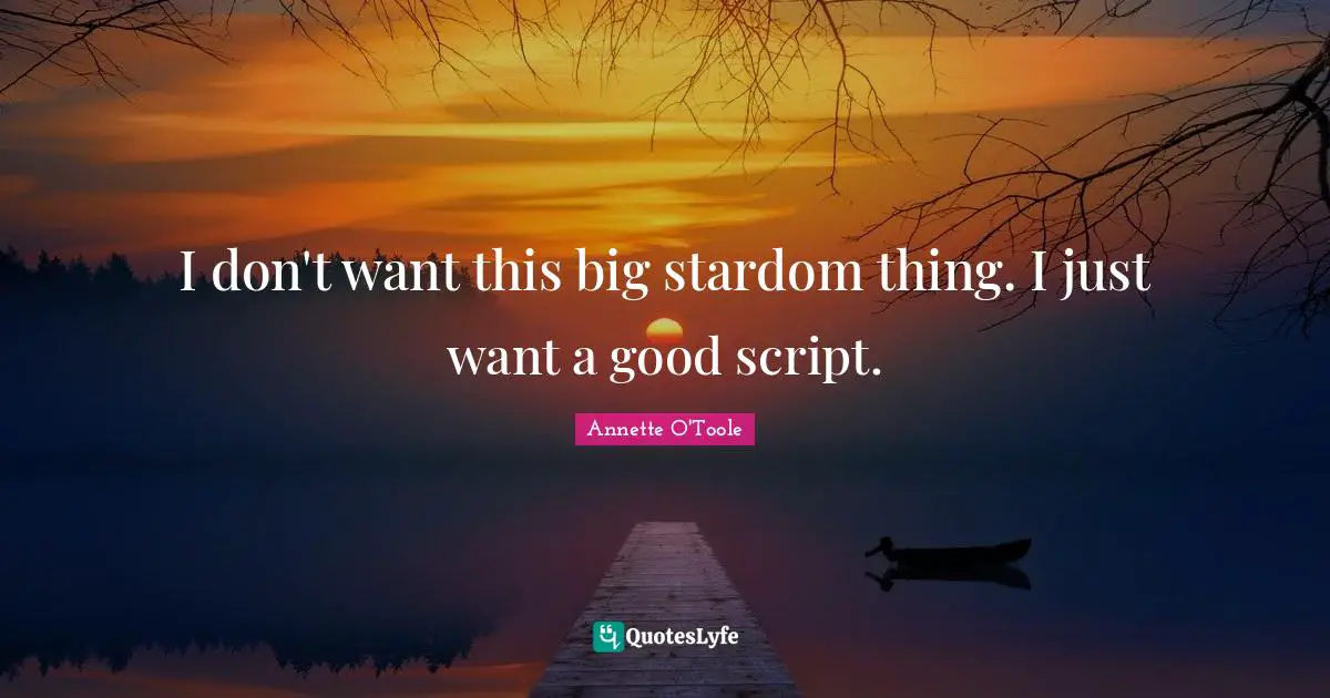 I don't want this big stardom thing. I just want a good script.