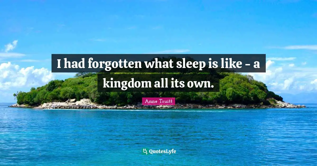 I had forgotten what sleep is like - a kingdom all its own.