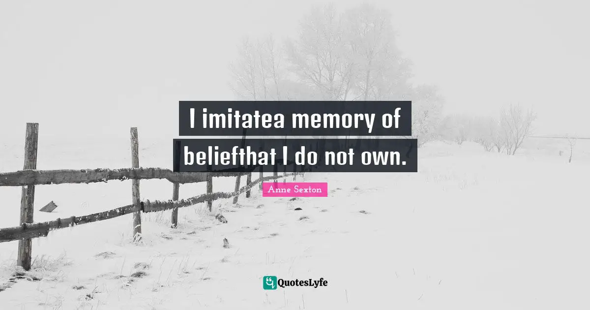 Anne Sexton Quotes: "I imitatea memory of beliefthat I do not own."