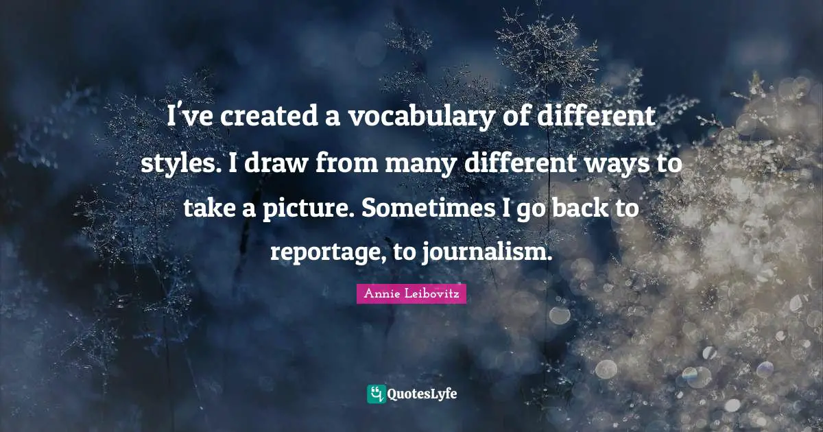 Different Styles Quotes: "I've created a vocabulary of different styles. I draw from many different ways to take a picture. Sometimes I go back to reportage, to journalism."