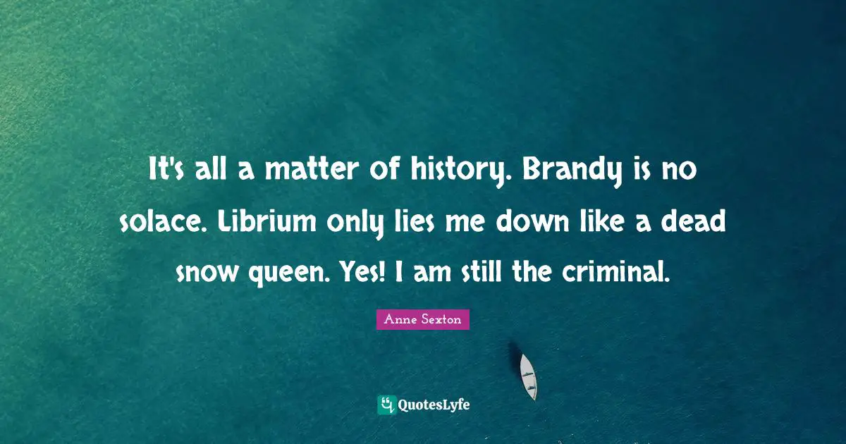 It's all a matter of history. Brandy is no solace. Librium only lies me down like a dead snow queen. Yes! I am still the criminal.