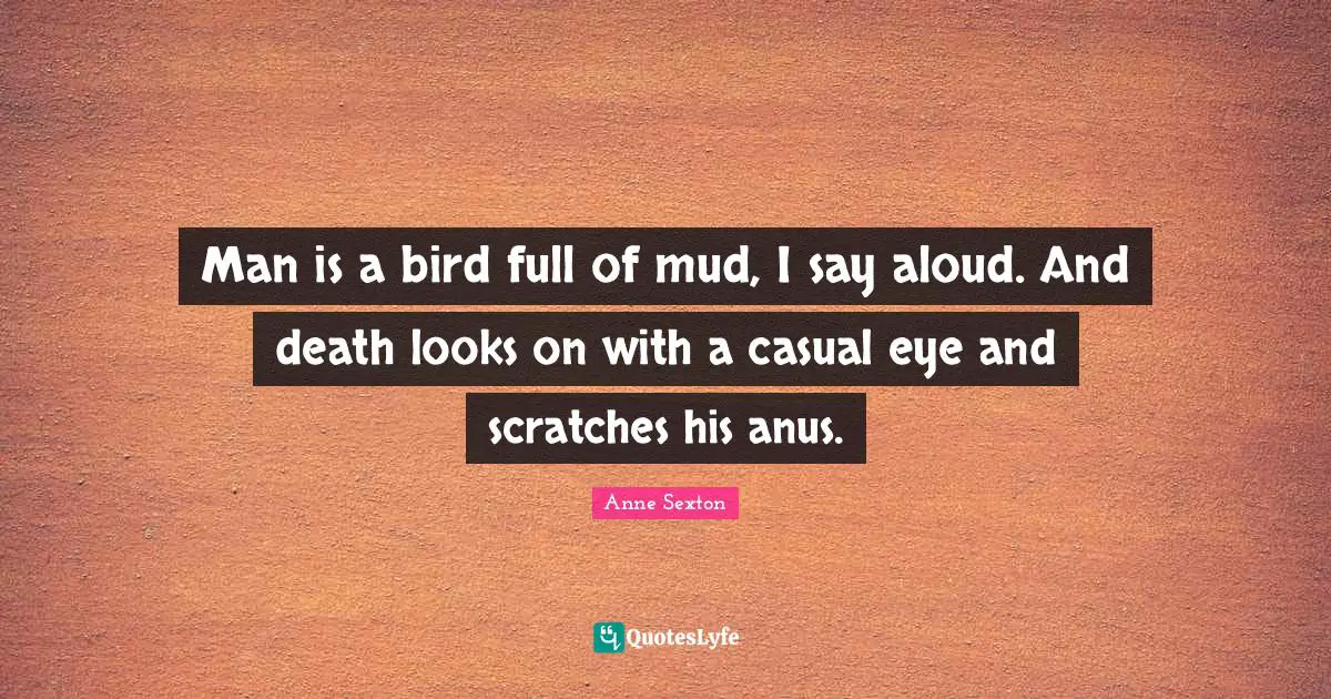 Man is a bird full of mud, I say aloud. And death looks on with a casual eye and scratches his anus.
