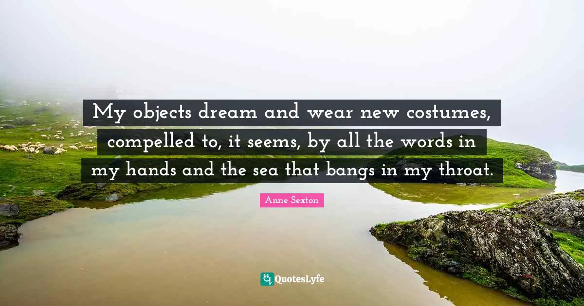 My objects dream and wear new costumes, compelled to, it seems, by all the words in my hands and the sea that bangs in my throat.