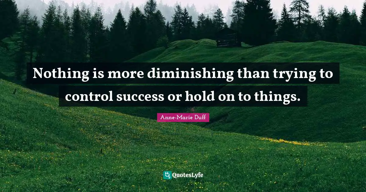 Nothing is more diminishing than trying to control success or hold on to things.