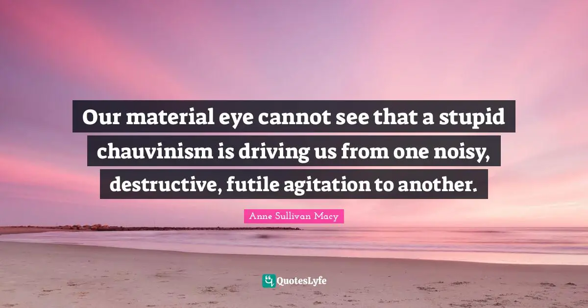 Agitation Quotes: "Our material eye cannot see that a stupid chauvinism is driving us from one noisy, destructive, futile agitation to another."
