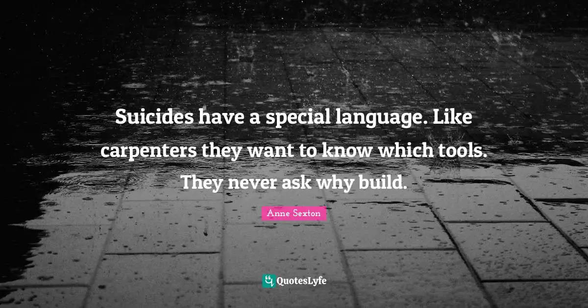 Suicides have a special language. Like carpenters they want to know which tools. They never ask why build.