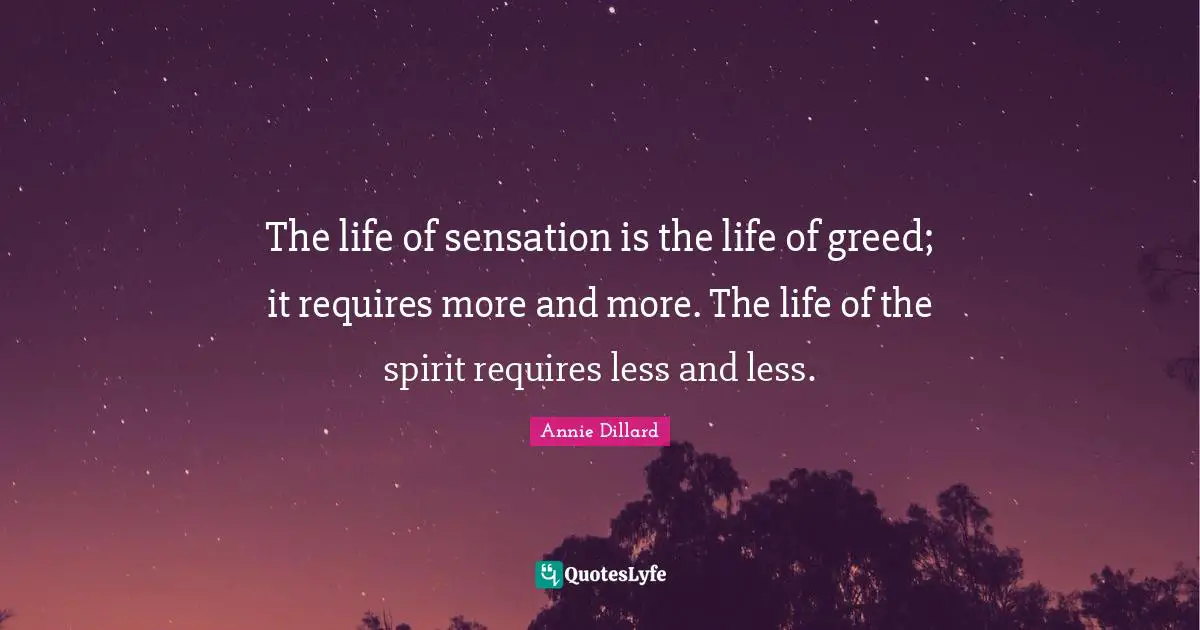 The life of sensation is the life of greed; it requires more and more. The life of the spirit requires less and less.