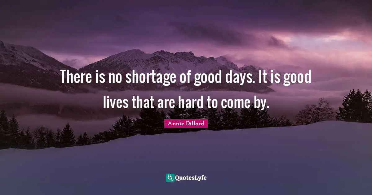 There is no shortage of good days. It is good lives that are hard to come by.