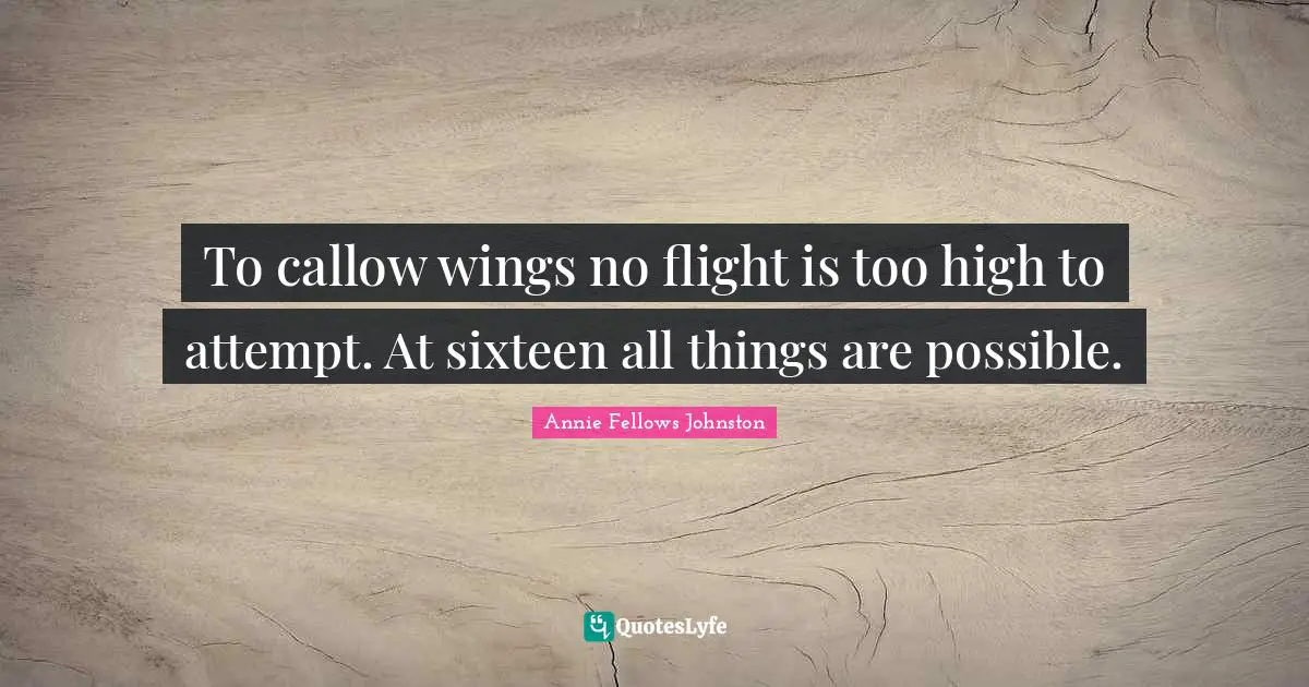 To callow wings no flight is too high to attempt. At sixteen all things are possible.