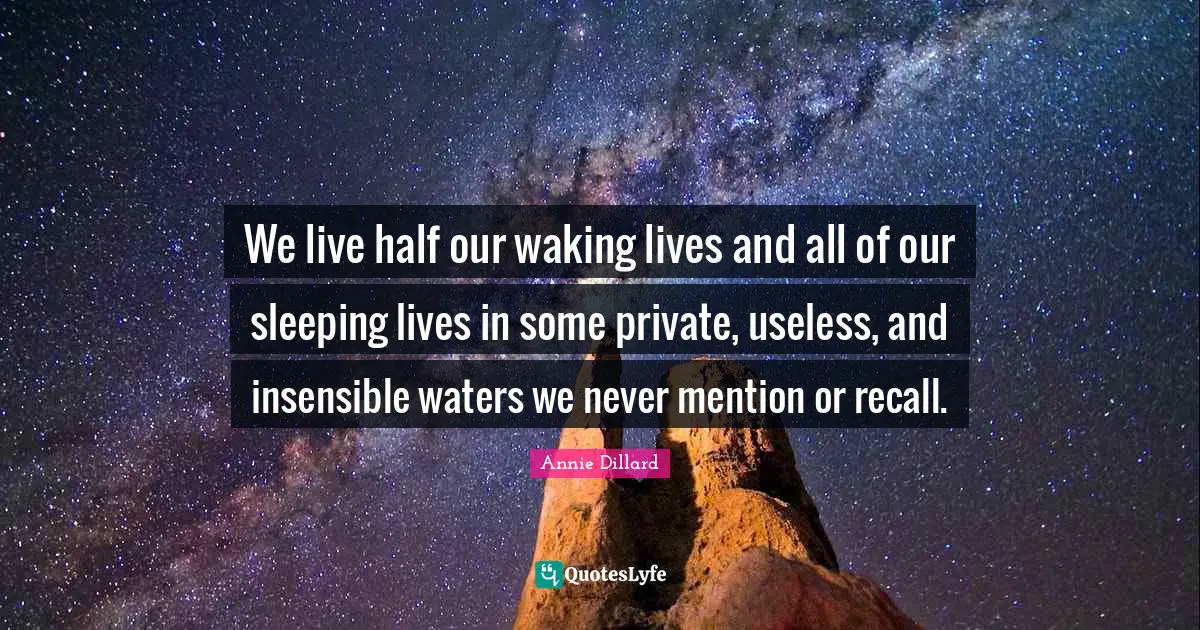 Insensible Quotes: "We live half our waking lives and all of our sleeping lives in some private, useless, and insensible waters we never mention or recall."