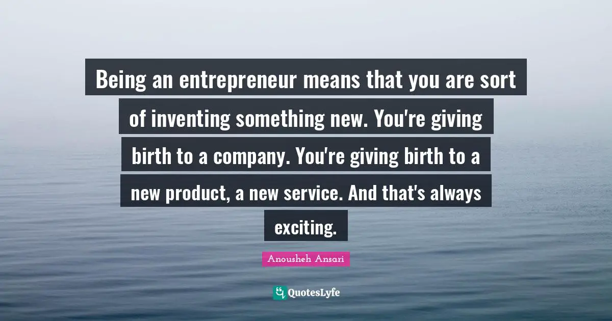 Being an entrepreneur means that you are sort of inventing something new. You're giving birth to a company. You're giving birth to a new product, a new service. And that's always exciting.