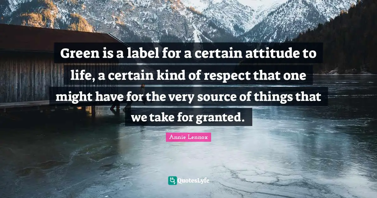 Green is a label for a certain attitude to life, a certain kind of respect that one might have for the very source of things that we take for granted.