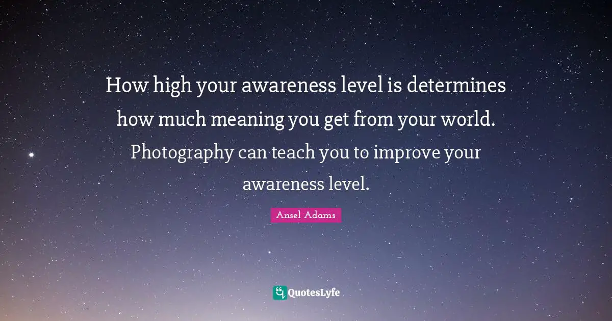How high your awareness level is determines how much meaning you get from your world. Photography can teach you to improve your awareness level.