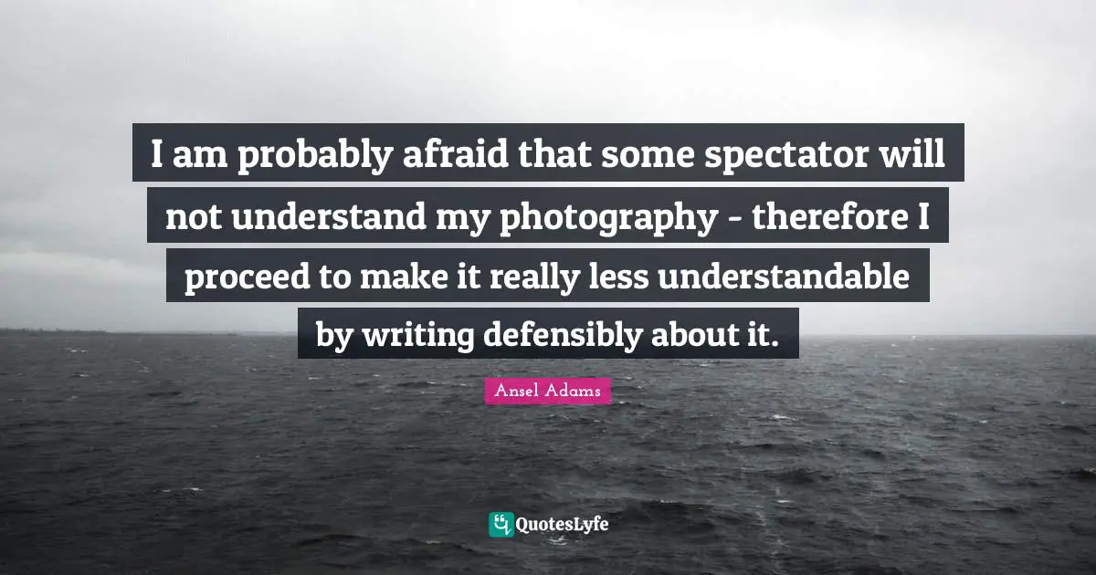 Spectators Quotes: "I am probably afraid that some spectator will not understand my photography - therefore I proceed to make it really less understandable by writing defensibly about it."